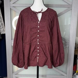 Women's Burgundy Button-Up Blouse